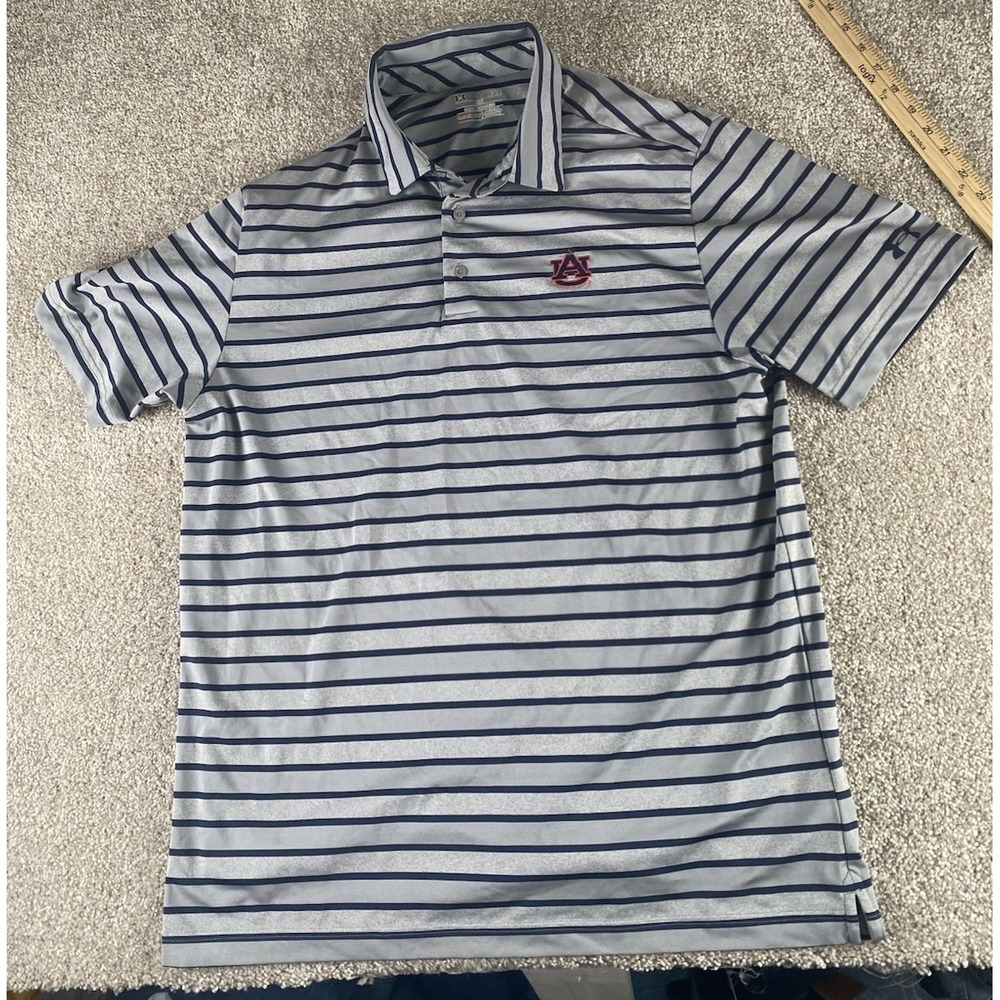 Under Armour Heat Gear Auburn Tigers Striped Polo Mens L Loose Performance NCAA - Picture 2 of 8